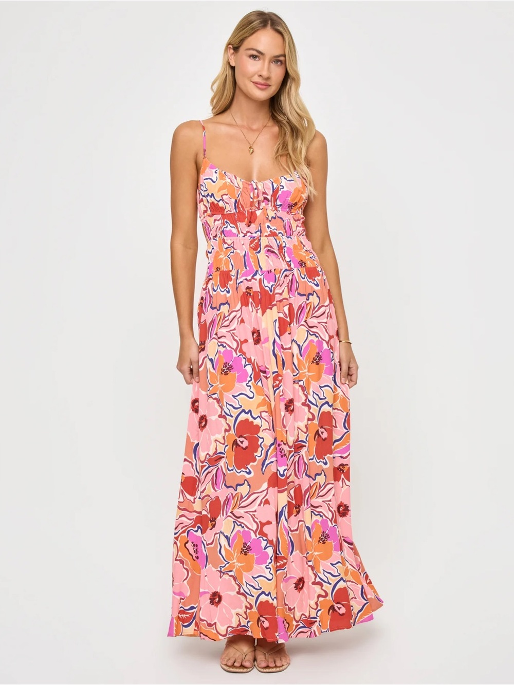 l*space Pink & Orange Floral Cutout Maxi Dress
